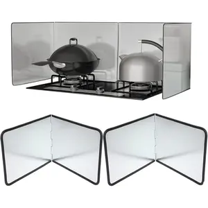 2PCS 2 Sided Stainless Steel Foldable Grease Oil Splatter Guard for Stove Top Backsplash Kitchen Baking Protector 12×16 inch