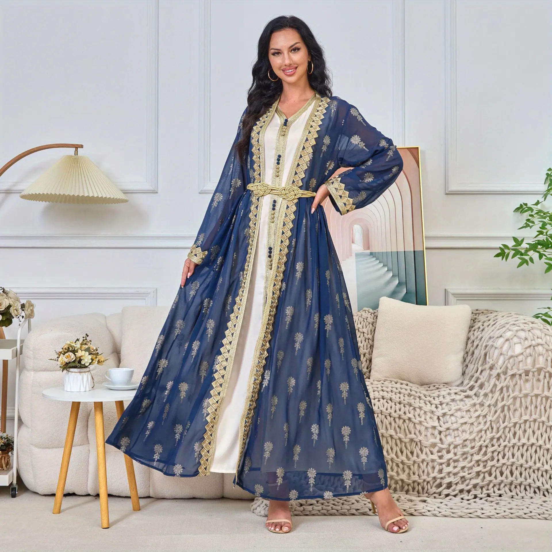 Women's Elegant Arabic Kaftan Two-Piece Dress Set - Long Maxi Robe & Cardigan Vest with Intricate Golden/Blue/Red/Black/White/Teal/Black/Gray/Beige/ - Formal/Informal/Stage/Casual Attire - Cultural Costume Outfit for Parties, Photoshoots, Arabic Dance ... Women's Elegant Arabic Kaftan Two-Piece Dress Set - Long Maxi Robe & Cardigan Vest with Intricate Golden/Blue/Red/Black/White/Teal/Black/Gray/Beige/ - Formal/Informal/Stage/Casual Attire - Cultural Costume Outfit for Parties, Photoshoots, Arabic Dance ...