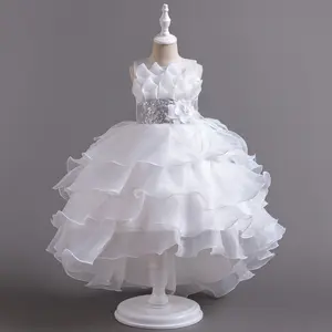 European American Sequined Formal Dress with Train Girls Princess Dress for Wedding Flower Girl Party Performance Graduation