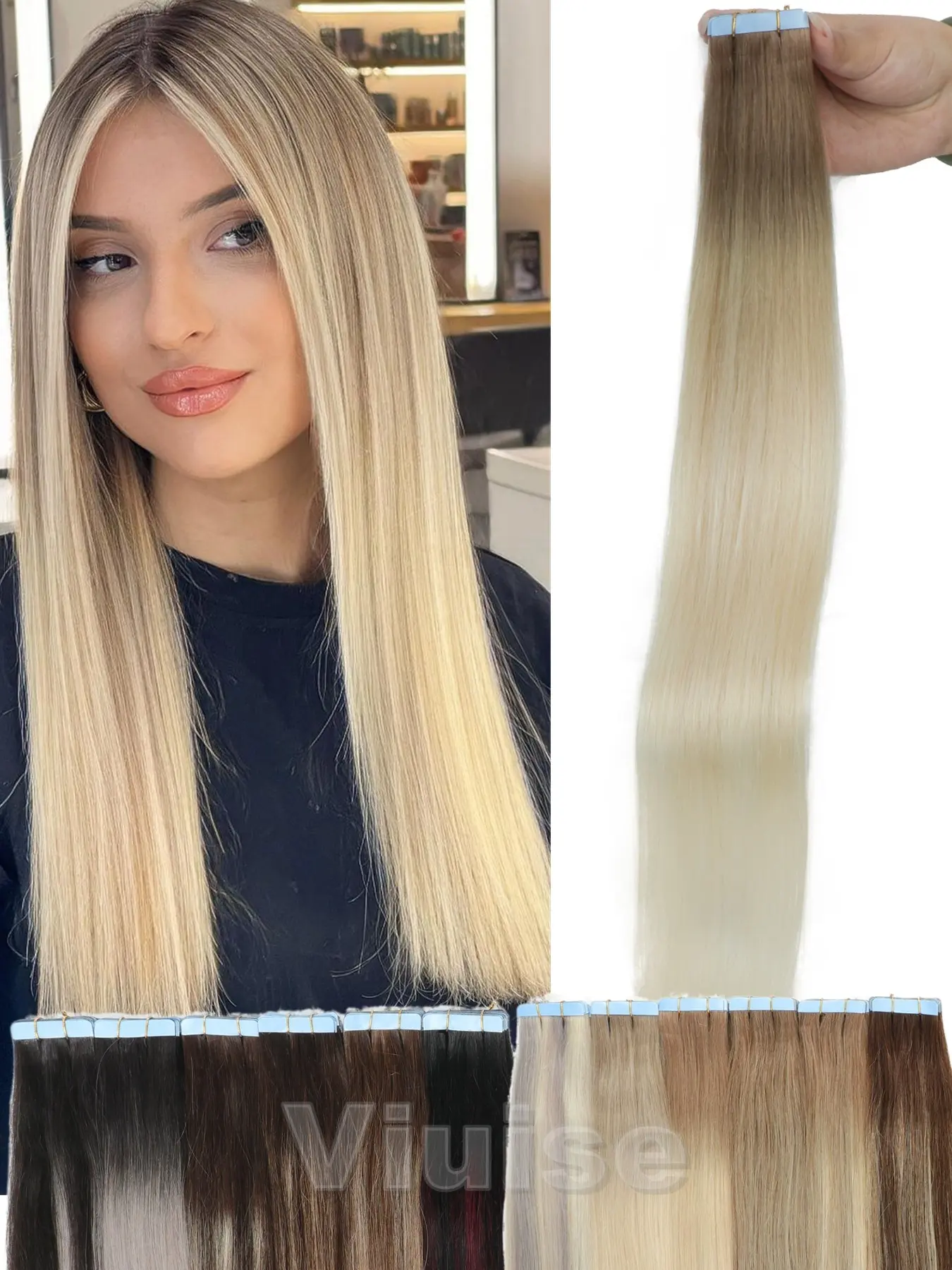20PCS 30G Ombre Mix Color Tape In Hair Extensions Human Hair,Black/Grey/Blonde/Brown Ombre Highlight Fashion Human Hair,Tape Hair Extensions Real Hair,Straight Natural Hair Extensions Add Volume/Hair Looking For Women