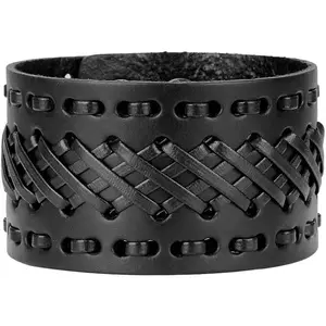 Punk Leather Wristbands for Men Bracelets Handmade Wide Cuff Bangle Braided Jewelry Black Brown Adjustable - Punk Father's Gifts