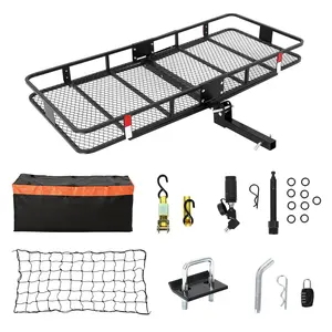70" x 30" Hitch Cargo Carrier, 500 Lbs Heavy Duty Folding Cargo Basket for 2" Receiver, Carbon Steel Rear Hitch Mount Rack with Reflectors, Stabilizer, Ratchet Straps & Locks for SUV Truck Pickup