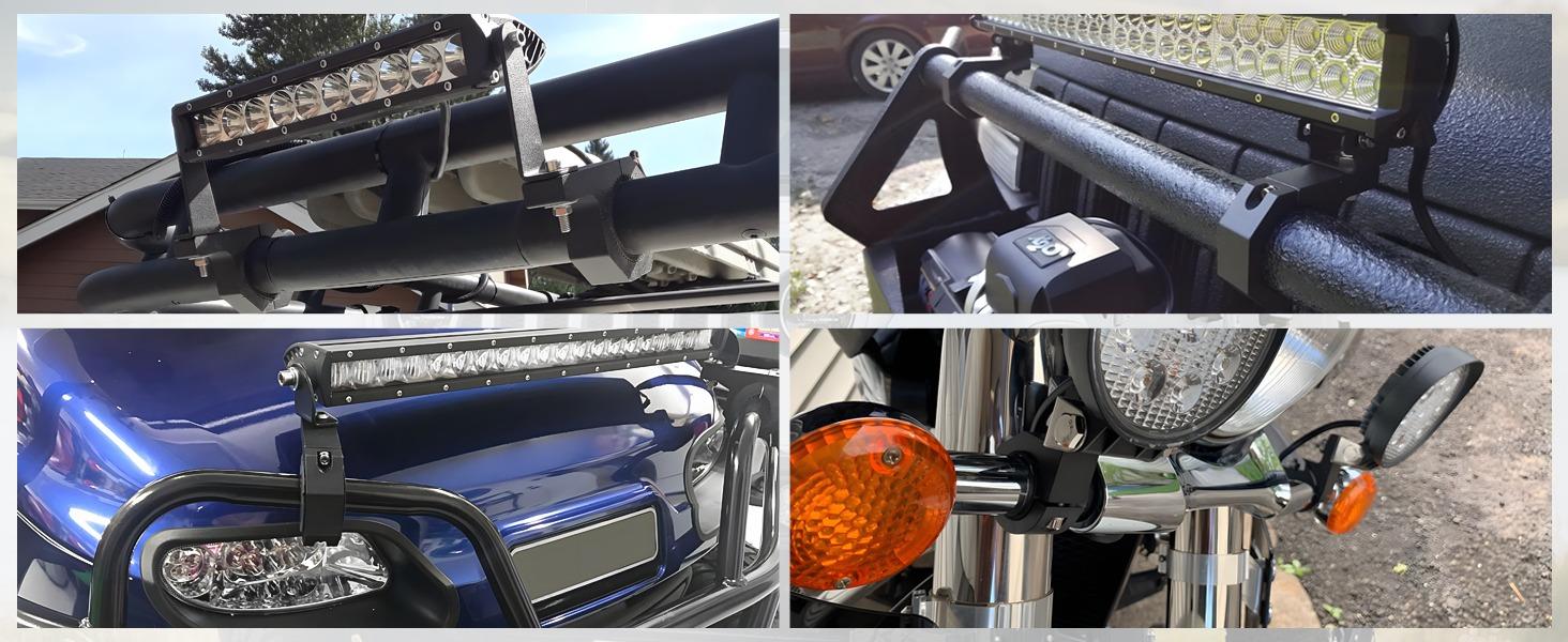 Nilight 90020B 2 Pack Mounting Bracket Kit LED Off Road Light Horizontal Bar Tube Clamp Roof Roll Cage Holder, 2 Years Warranty,Black