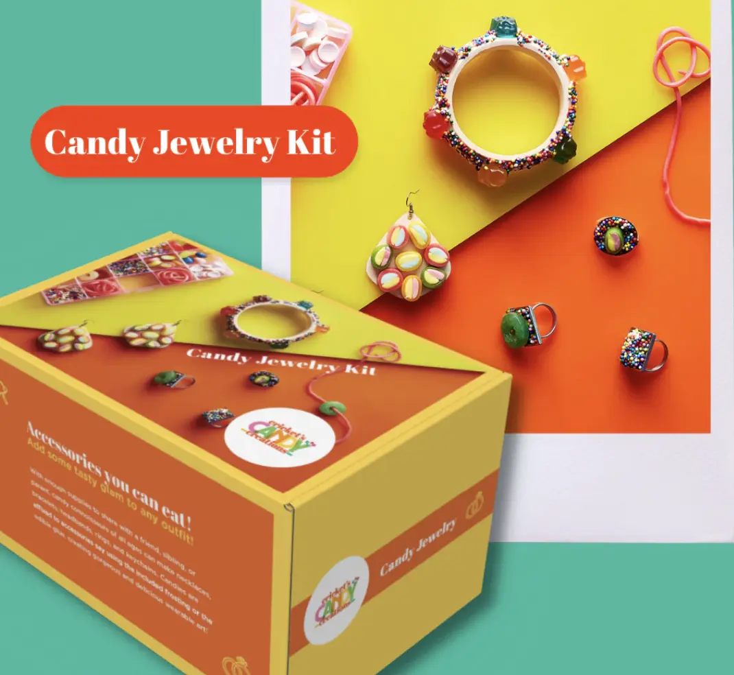 Cricket's Candy Creations Candy Jewelry Kit - Edible & Non-Edible Glue Included - 12 Unique Looks - Fun for Kids & Parties - Regifting Friendly - Bonbon