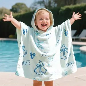 Infant Beach Bath Towel Set, Shower Towels, Ultrafine Fiber Absorbent Hooded Towels, Suitable for Babies 1-1.2m Height, Cute Pattern Wrapping Cloth