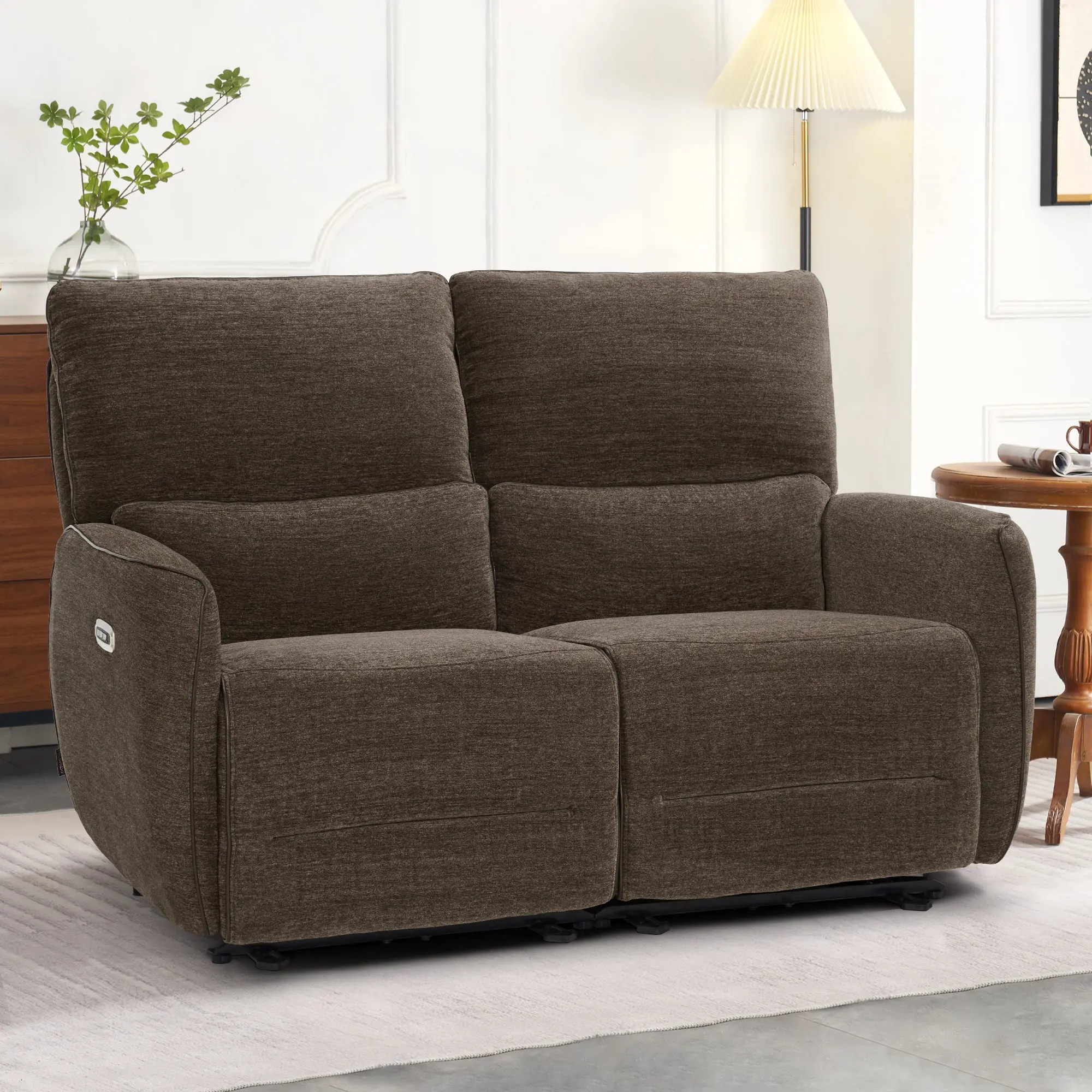 Power Reclining Loveseat with Console and Adjustable Headrest, Wall Hugger, 6926