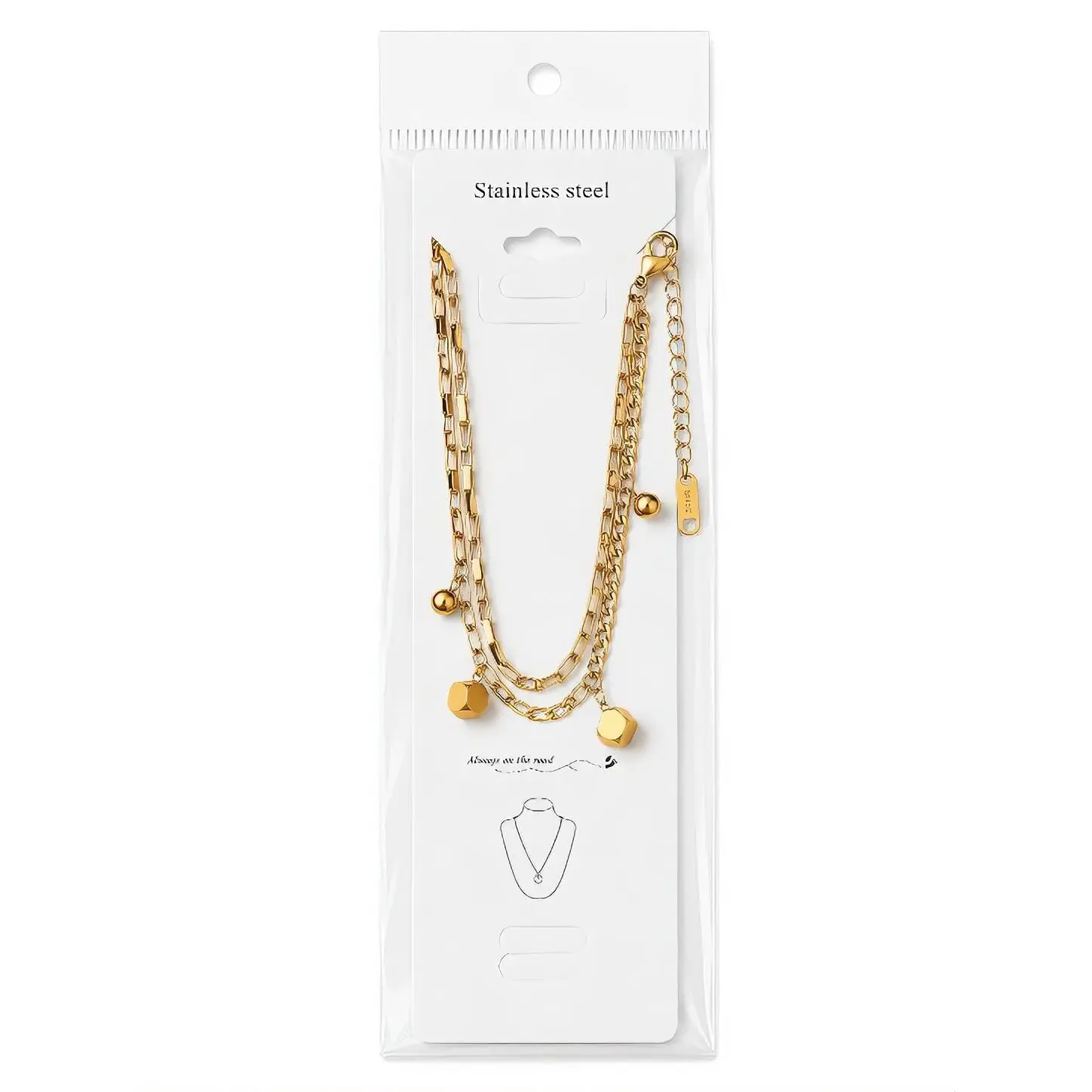 Elegant Gold-Tone Layered Chain Bracelet with Ball & Geometric Charms Adjustable Extension Lobster Clasp for Women