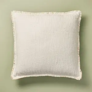24"x24" Slub Striped Fringe Square Throw Pillow Sour Cream - Hearth & Hand with Magnolia