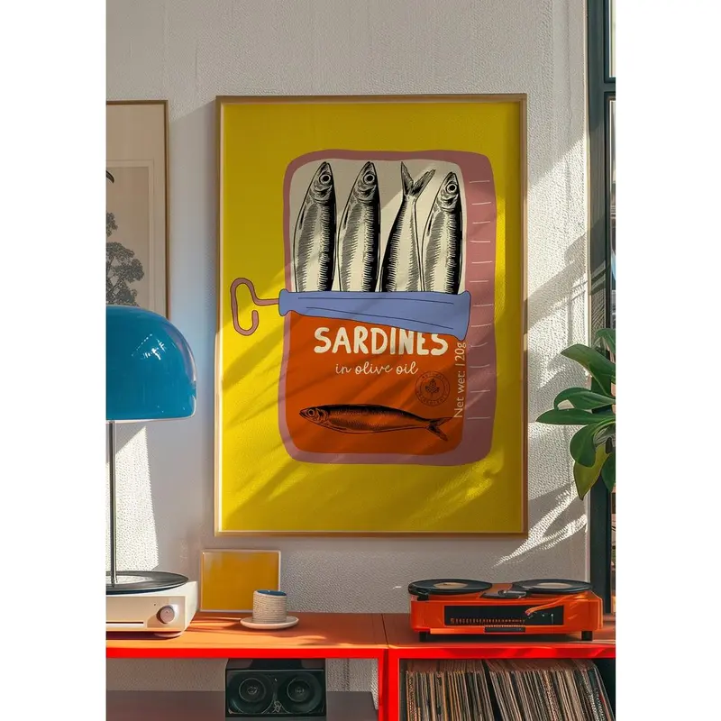 Sardines Wall Art Print, Tin Fish Art Print, Sardines Tin Print, Colorful Fish Print, Kitchen Wall Art, Trendy Wall Art, Seafood Wall Art