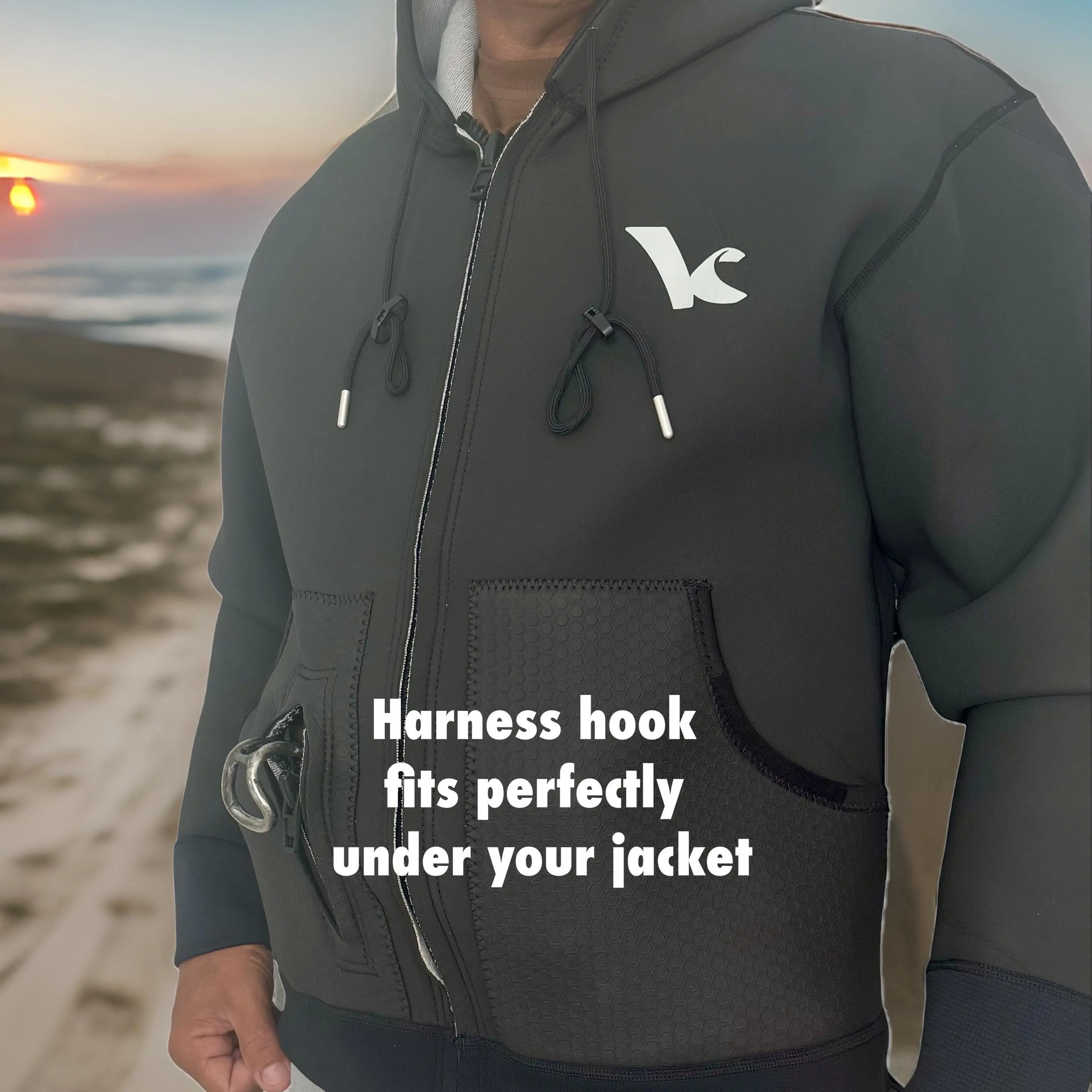Kite Kulture Neoprene Jacket – Windproof 2.5 mm Harness-Compatible Hoodie for Watersports