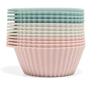 The Silicone Kitchen Reusable Silicone Baking Cups Silicone Muffin Liners for Cupcakes, BPA Free, 12 Pack, Regular, Pink Gray Blue