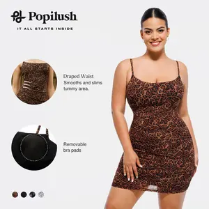 Popilush Fashion Casual Dresses for Women Ruched Bodycon Mini Dress with Smooth Fabric Patented Built-in Shapewear Party Club Night Out Outfits Womenswear Overall