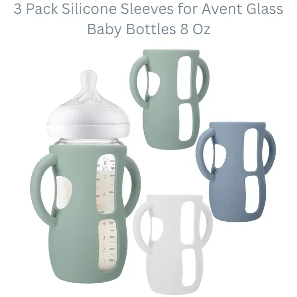 3 Pack Silicone Sleeves for Avent Glass Baby Bottles 8 Oz, Anti Slip Bottle Holder with Handles, Protective Cover Summer Gift