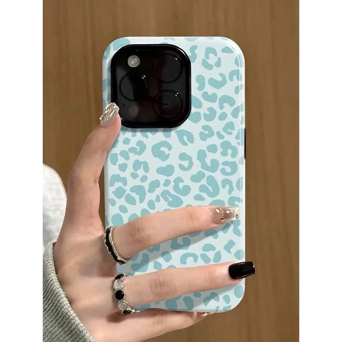 for iPhone 13 Blue Leopard Print Two-In-One Anti-Drop Design For Film Cases Phone Case Suitable For Compatible With Iphone17,16, 15, 14, 13, 12, 11, PRO MAX