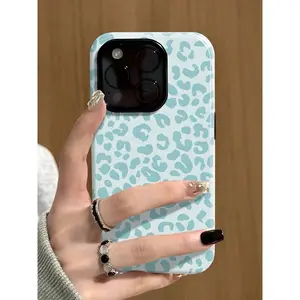 for iPhone 13 Blue Leopard Print Two-In-One Anti-Drop Design For Film Cases Phone Case Suitable For Compatible With Iphone17,16, 15, 14, 13, 12, 11, PRO MAX