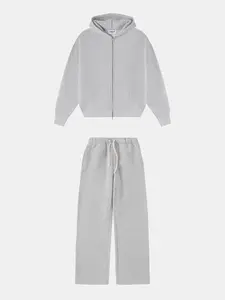 420gsm 100% Cotton Polar Fleece Blank Sweatpants Zip Up Set Unisex Grey Cropped Fit for Men Women Comfortable Warmth Versatile Wear