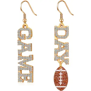Football Earrings for Women, Pave Rhinestones Football Mom Trio Dangle Earrings,  Lover Touchdown Drop Earrings, Football Team Gifts for Women