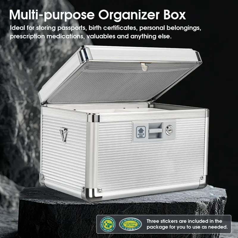 GLOSEN Traditional Aluminium Double Compartment Storage Organiser Box - Eco-Friendly Durable Metal Storage Containers, Dustproof, Waterproof, Handle, Entry-Locked with 2 Keys, Portable Home Organizer for Bedroom Medicine, Jewelry, Books