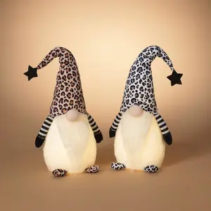 25.5 in. Illuminating Holiday Leopard Print Gnome Figurines Set of 2