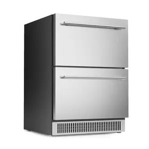 Coolski 24 Inch Under Counter Beverage Refrigerator Drawers, Built-in/Freestanding Stainless Steel Outdoor Refrigerator for Patio, Low Noise Beverage Cooler for Home, Bar, Kitchen, ETL, NSF Approved