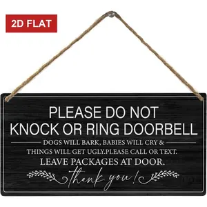 Do Not Knock or Ring Doorbell Sign - Baby Sleeping Sign for Front, Please Do Not Ring Doorbell Wooden Sign Hanging front door, No Soliciting Sign for House Door, 3.93x7.87inch      ﻿