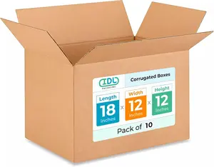 Medium Shipping & Moving Boxes 18x12x12 inches (10-Pack) - Extra Strength 200 lb vs Regular - Corrugated Moving Box, Made in USA - Strong Cardboard Packing Box - Heavy Duty Box by IDL Packaging