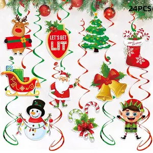 24-Piece Christmas Decoration Set, Holiday Hanging Swirl Decorations, Snowman & Snowflake Ceiling Hangings, Perfect Party Supplies, Home Decor Ornaments