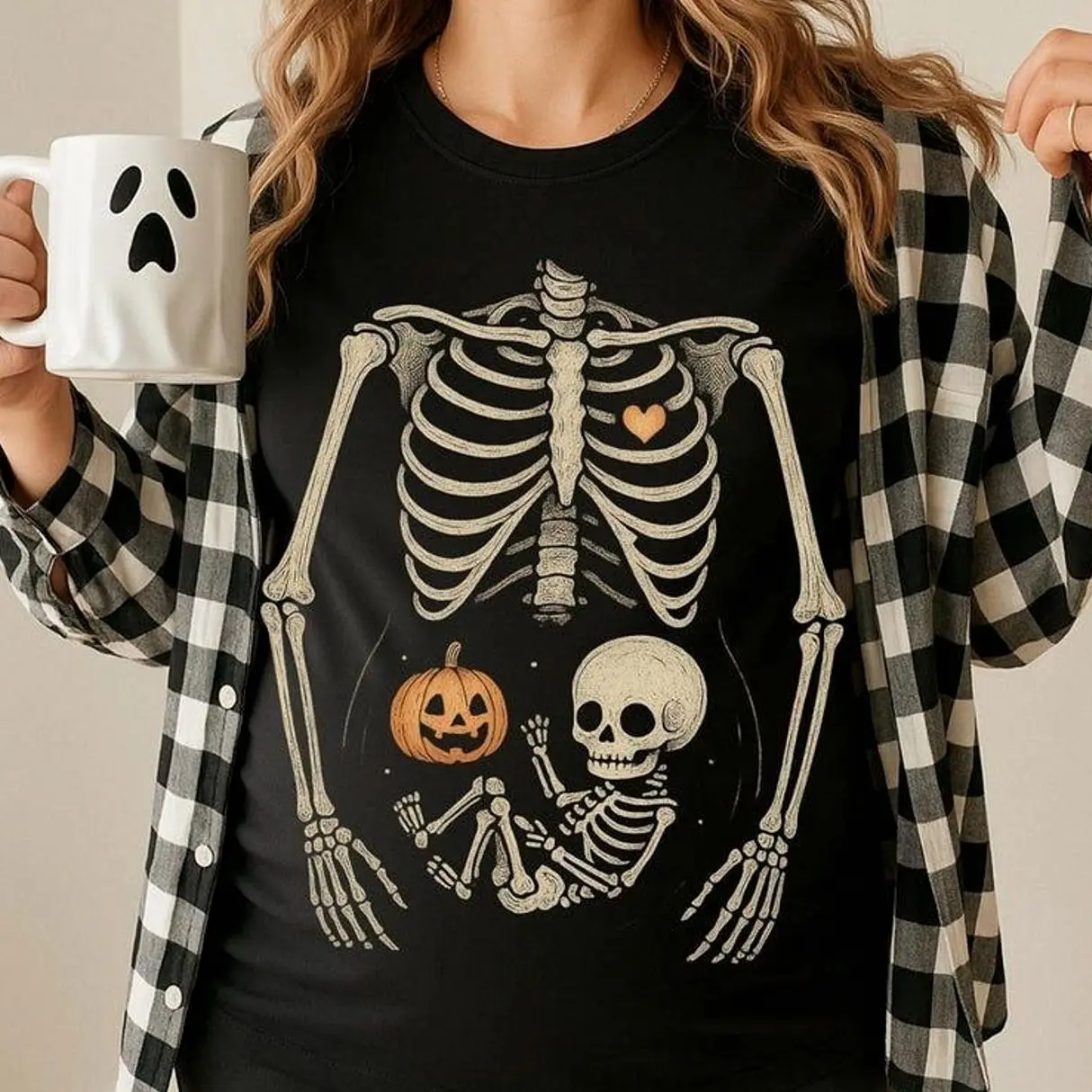 Skeleton Halloween Maternity T-shirt, Funny Shirt for Women