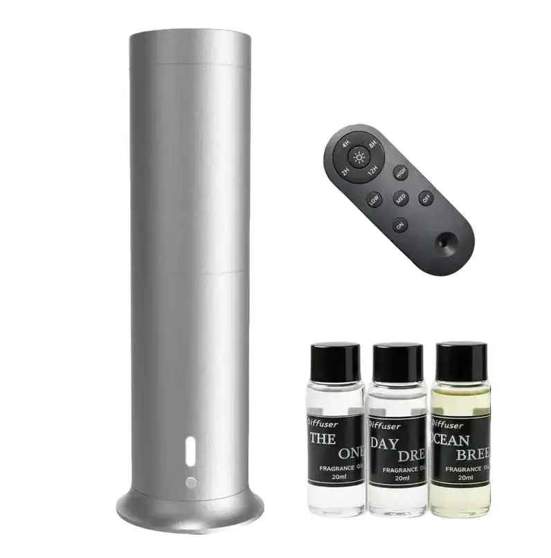Remote-Controlled Mist Aroma Diffuser with 3 Pack 20ml Premium Scented Essential Oils - Ultra-Quiet, Recyclable Aluminum Parts, Eco-Friendly, Sleep Aid, Adjustable, Expandable Design, Furniture & Artwork Safe, Home-Office Aromatherapy Fragrance Freshener