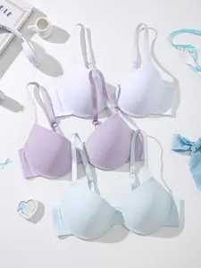 3PCS Women's Seamless Elegant Push-Up Bra, Underwire Support Lift and Anti-Sagging Slimming t-shirt Bras, Adjustable Straps, Comfortable Breathable, Daily Wear
