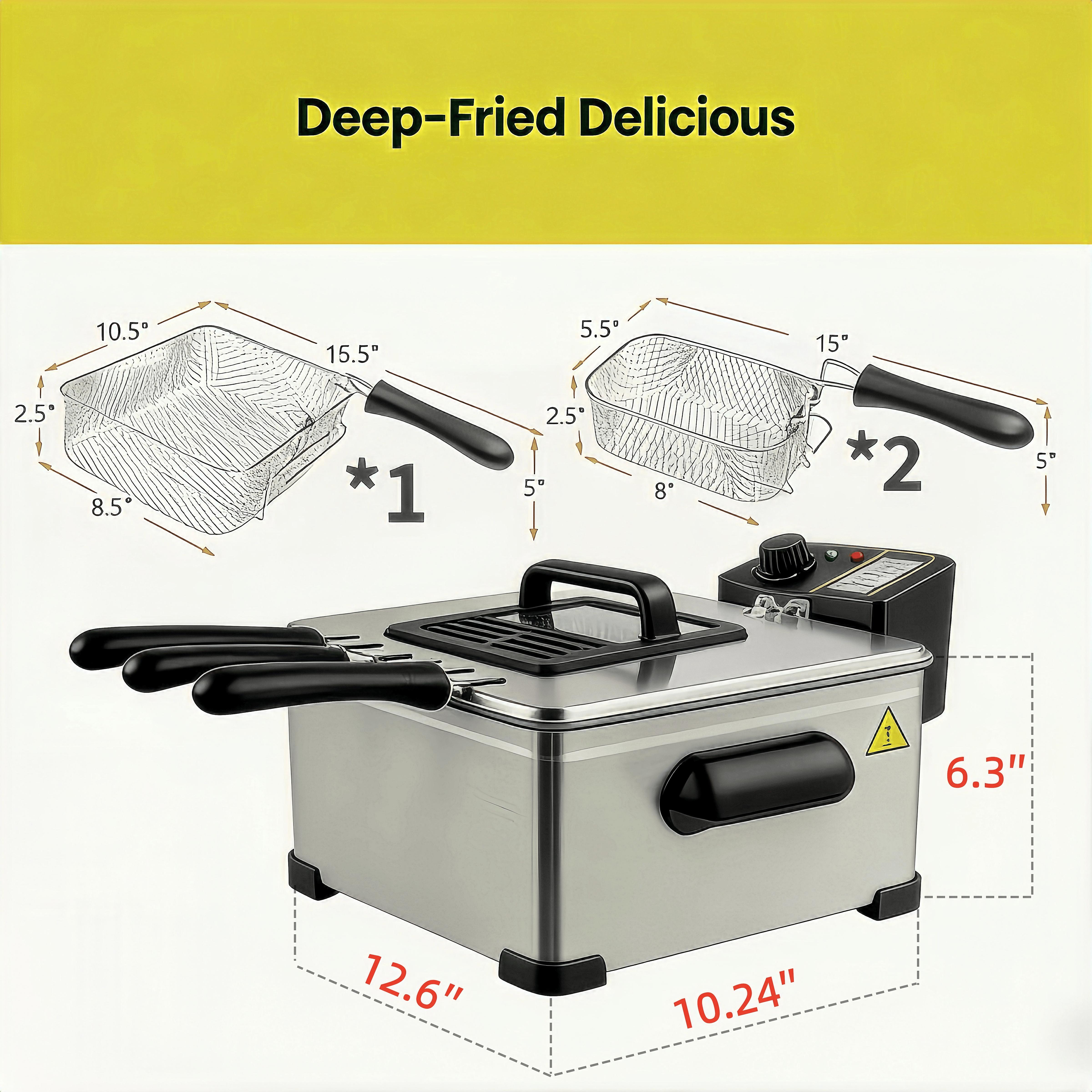 5 Liter/21 Cup Stainless Steel 1400 Watt Electric Fryer withRemovable Triple Plate Fryer, 5.3 Quart, Silver, Oil-Repellent Filter Cover, Easy to Clean, Ideal  FriedChicken, Fish, Chips and Donuts, Ideal Gift  HomeCookers griddle for home