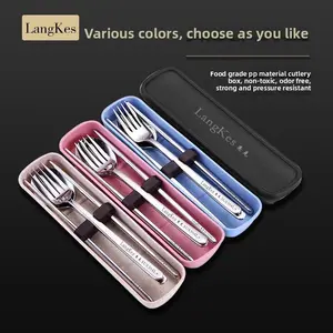 Langkes German 304 Stainless Steel Portable Reusable Cutlery Set for Travel Includes Fork Spoon Chopsticks Tableware Kit
