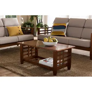Baxton Studio SW5218-Cherry-TS2-CT Larissa Modern Classic Mission Style Cherry Brown Wood Living Room Occasional Coffee Table - 17.36 x 40.56 x 20.67 in.