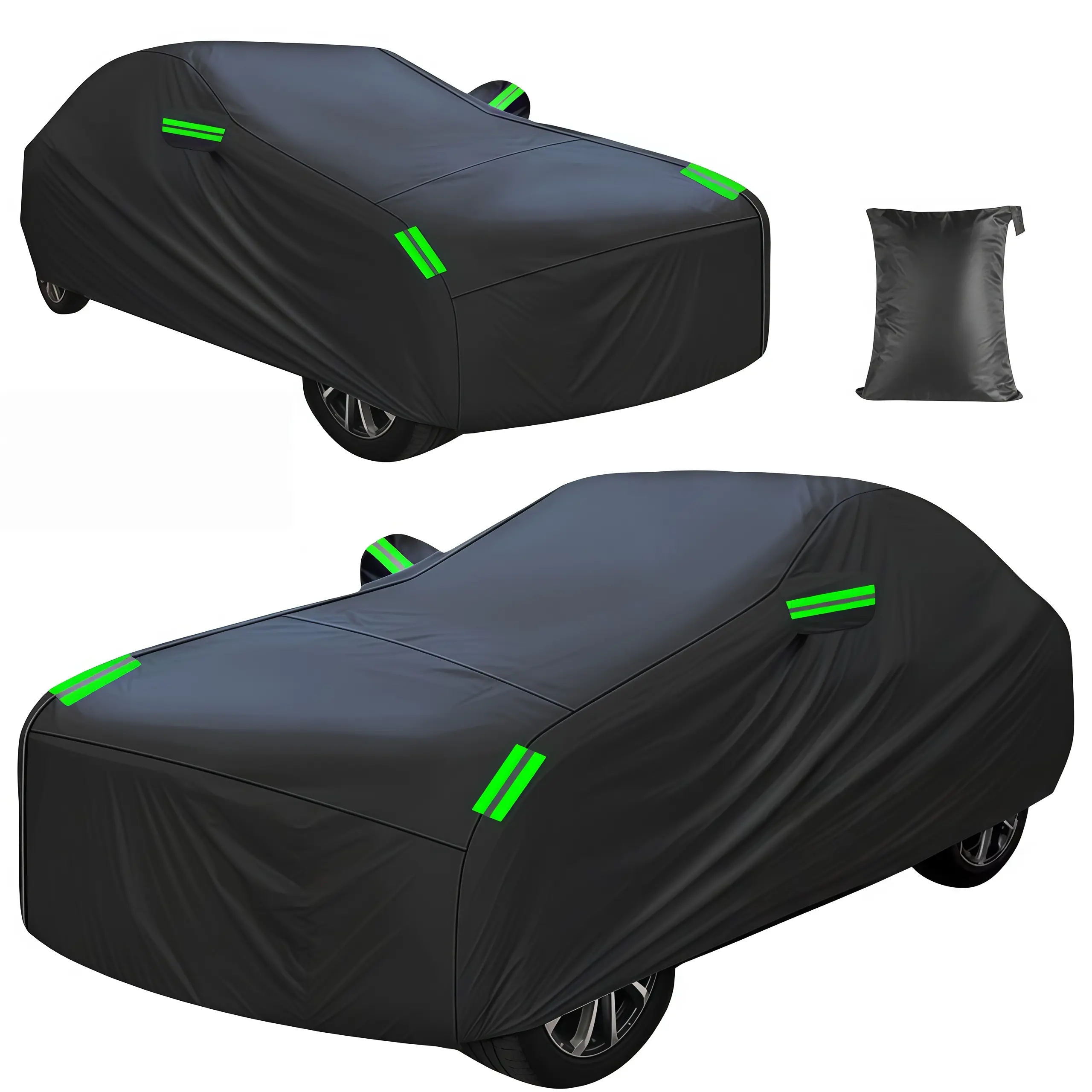 Heavy Duty Full Car Cover with Storage Bag Black, M/L/XL/XXL/YM/YL/YXL Size, Indoor Outdoor Snow Dust Sun UV Protection 190T Polyester Waterproof, Durable Scratch-resistant Car Protector Cover, Reflection In The Dark, Universal Fits For Most Car SUV Sedan