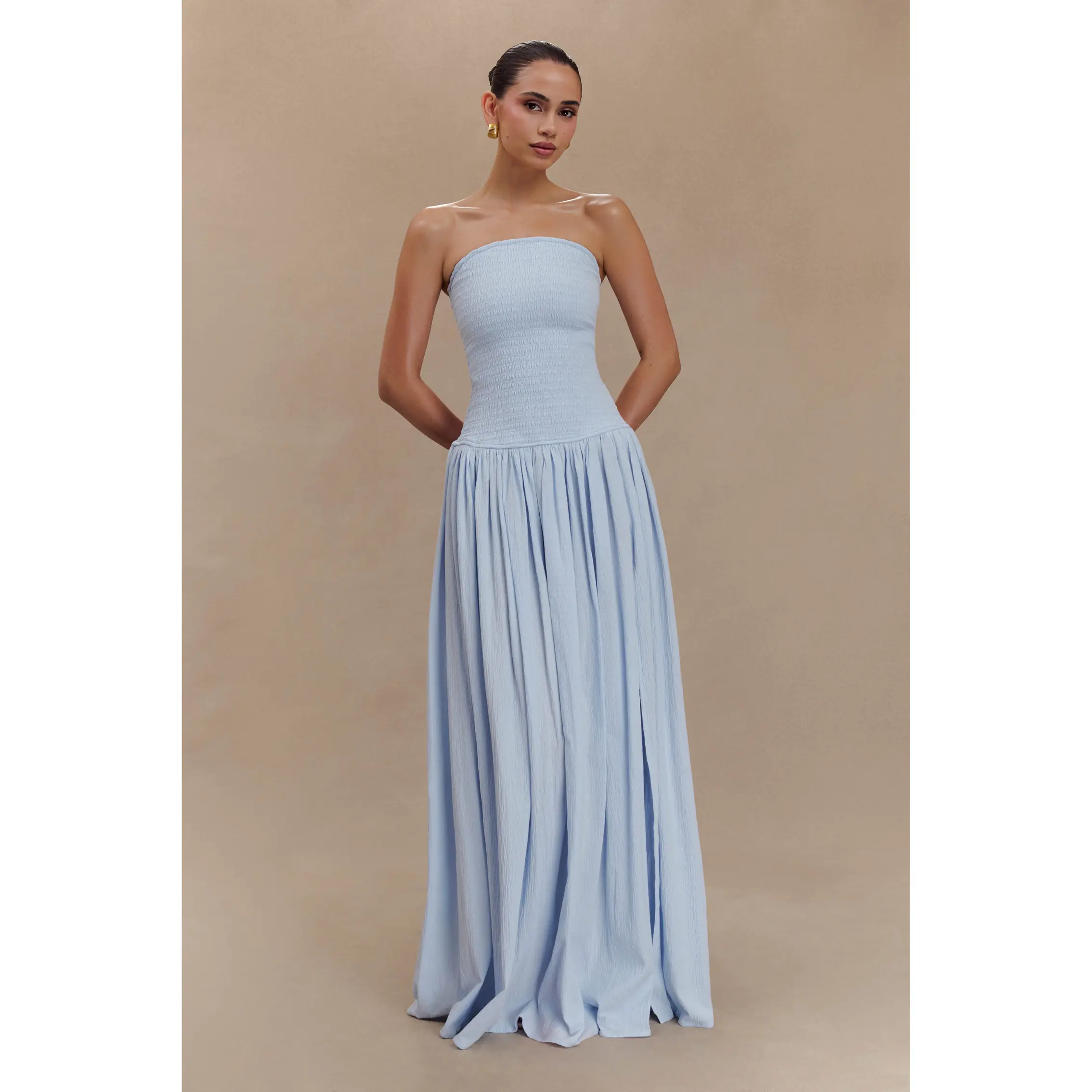 Maureen Cotton Shirring Maxi Dress - Powder Blue