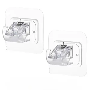 2/8Pcs Self Adhesive No Drill Adjustable Curtain Rod Holder Hooks Brackets, Nail Free, No Drilling Hangers for Bathroom, Kitchen, Home, Bathroom and Hotel, Transparent