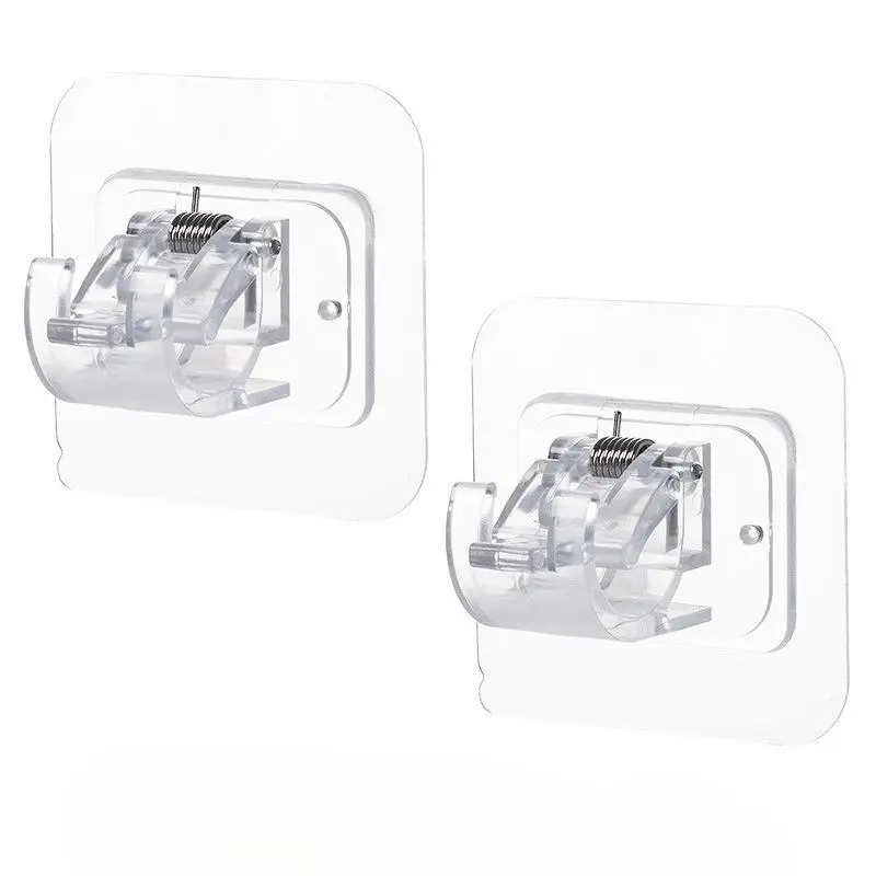 2/8Pcs Self Adhesive No Drill Adjustable Curtain Rod Holder Hooks Brackets, Nail Free, No Drilling Hangers for Bathroom, Kitchen, Home, Bathroom and Hotel, Transparent