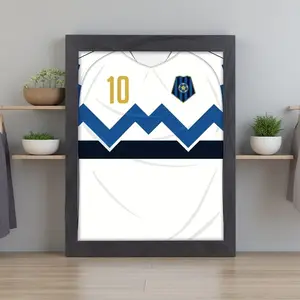 18x14 or 13x13 inch sports jersey display case with black sleek frame, heavy-duty stand securely holds jerseys, hockey, and sweatshirts, transparent scratch-resistant design protects collectibles, wall-mountable, perfect for fan caves, game rooms, and col