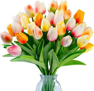 10 PCS Silk Artificial Tulip Bouquet Flowers with Real Touch, PU Faux Flowers, Spring Bouquet & Flower Bun dle for Wedding Decor Decorative Plants Pink Fruit Ornaments