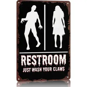 Zombie Restroom Just Wash Your Claws 12x8 Inch Aluminum Metal Sign - Funny Horror Bathroom Wall Decor for Home, Bar, and Haunted House - Spooky Tin Sign Gift for Zombie Lovers & Halloween Hosts