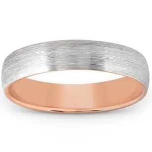 Brushed Rose Gold Two Tone Mens 5MM Dome Wedding Band Plain Polished Ring 10k