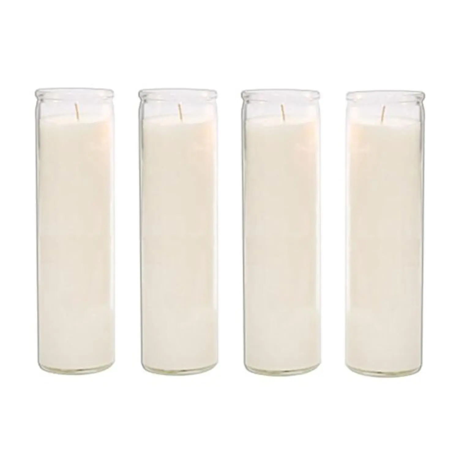 Brilux Classic White Unscented Wax Glass Jar Candles - 4-Pack, 8 in Tall Neutral Home Decor, Long Continuous Burn Accents for Candlelight Vigils