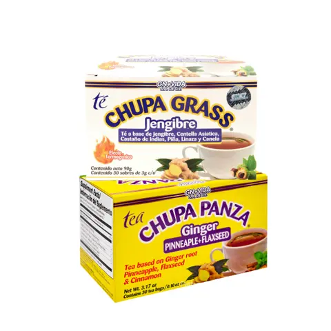 2 Pack Chupa Panza & Chupa Grass Herbal Tea Combo (3.17oz) - Saturated Fat Free Ginger Nutritional Drink, US Natural Flavor Tea Bags with Vitamins, Pineapple Notes for Adult Metabolism Support, Ginger Tea