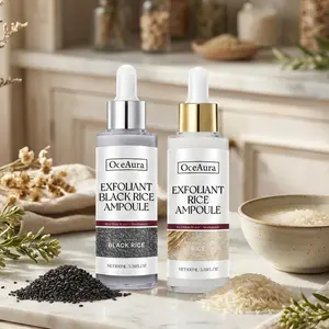 Rice/ Black Rice Extract Facial Skincare Serum Set, 2 Counts Gentle Exfoliating Serum,Soothing Facial Essence, Moisturizing Facial Skin Care Product for Women & Men cell dead body duo ampoule Brightening Face hydrating