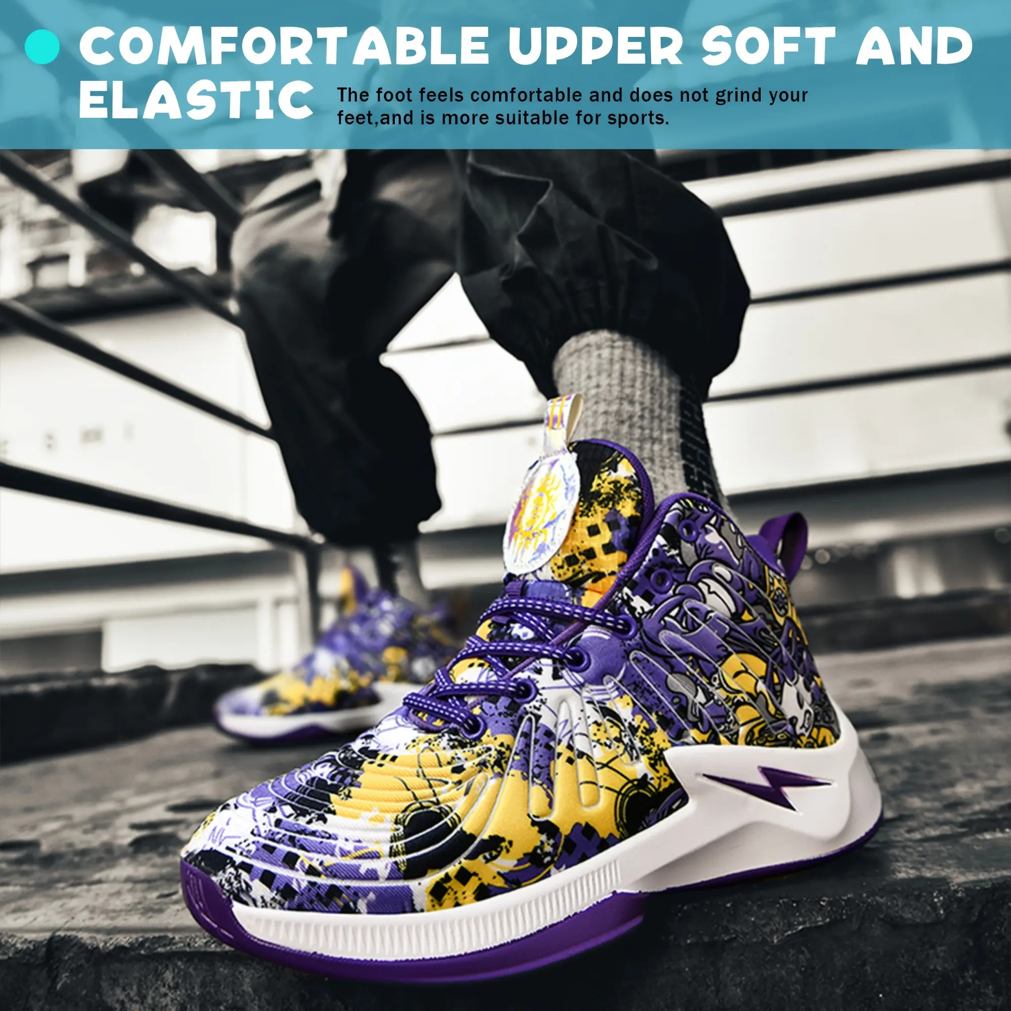 Men's fashion Sneakers Breathable Running Shoes Arch Support Basketball Shoes Non-slip Sports Shoes