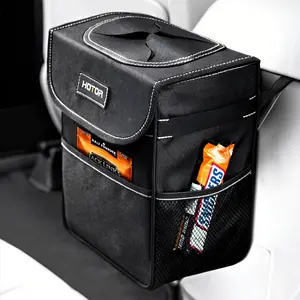 Car Trash Can with Lid, Oxford Cloth Car Garbage Bag, Leakproof Waterproof Car Trash Bin, Black, 1 Pack