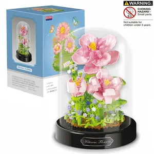 543PCS Hibiscus Flower Building Blocks Set with Display Dome, Mini Bricks Flower Bouquet Kit, DIY Creative Assembly Toy, Home Desk Decor, Perfect Gift for Christmas, Birthday, Easter, Holiday, Party Favor for Girls & Adults