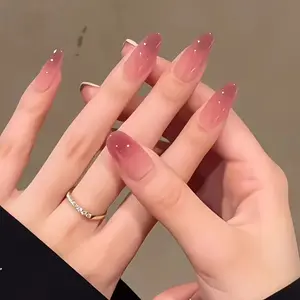 24-piece long almond-shaped press-on nails with a simple gradient ombre design; detachable fake nails Nail Accessories
