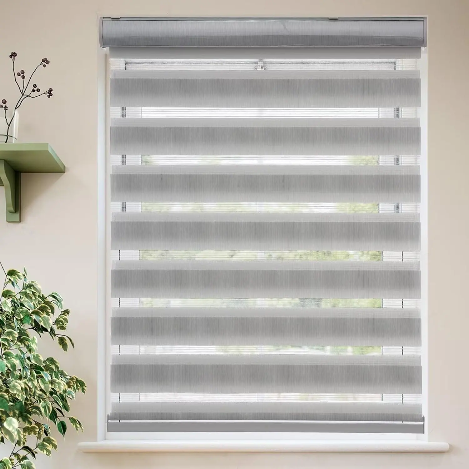 Roller Shades Zebra Blinds for Indoor Windows Cordless Day and Night Light Filtering Dual Layer Roller Window Blinds & Shades, Easy to Install, Size 32" W x 72" H, Grey