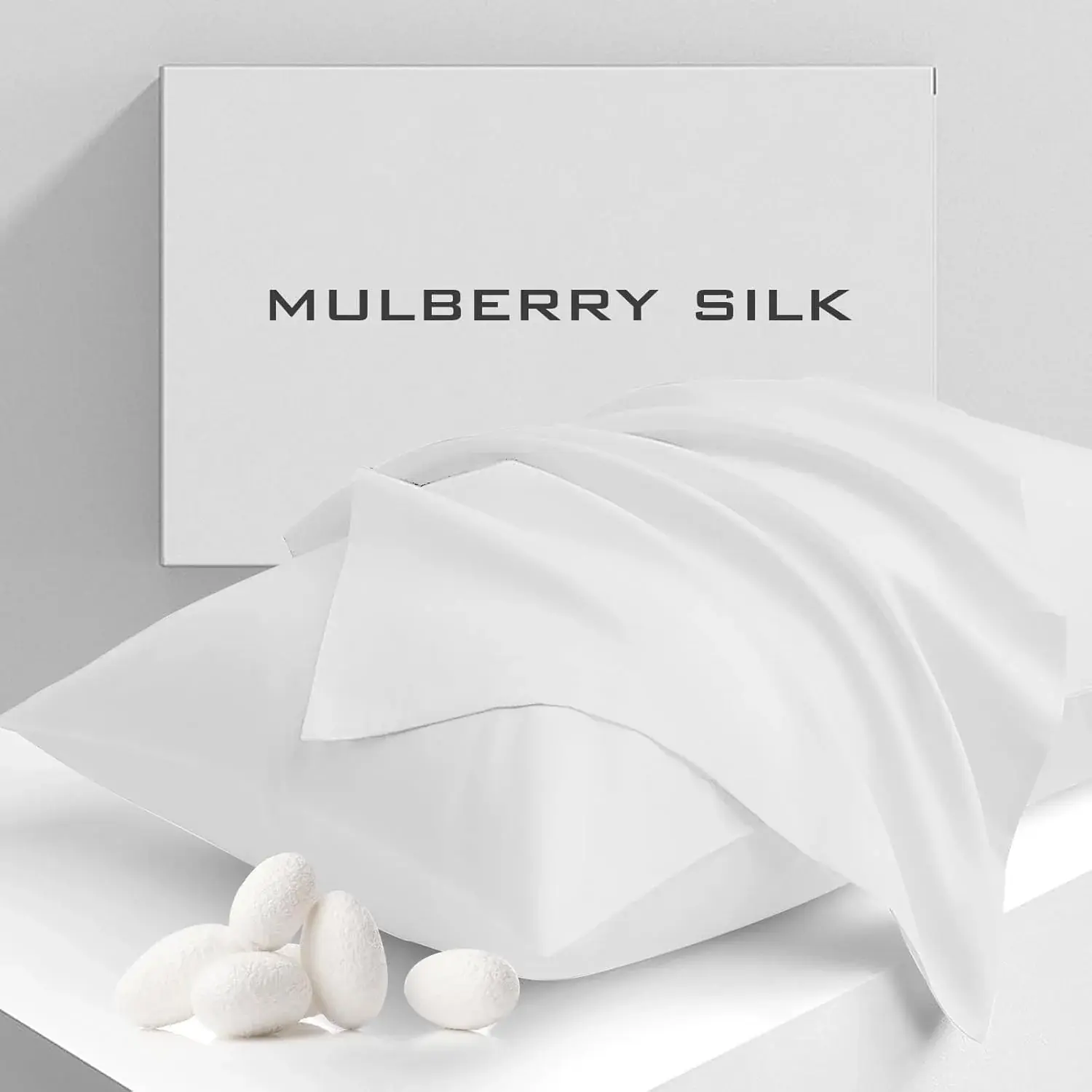 2-Pack Solid White Mulberry Silk Pillowcases, High Thread Count, Soft, Breathable, Smooth Finish, 20"x26" Bedding Pillow Covers, 20X26", High Threadcount